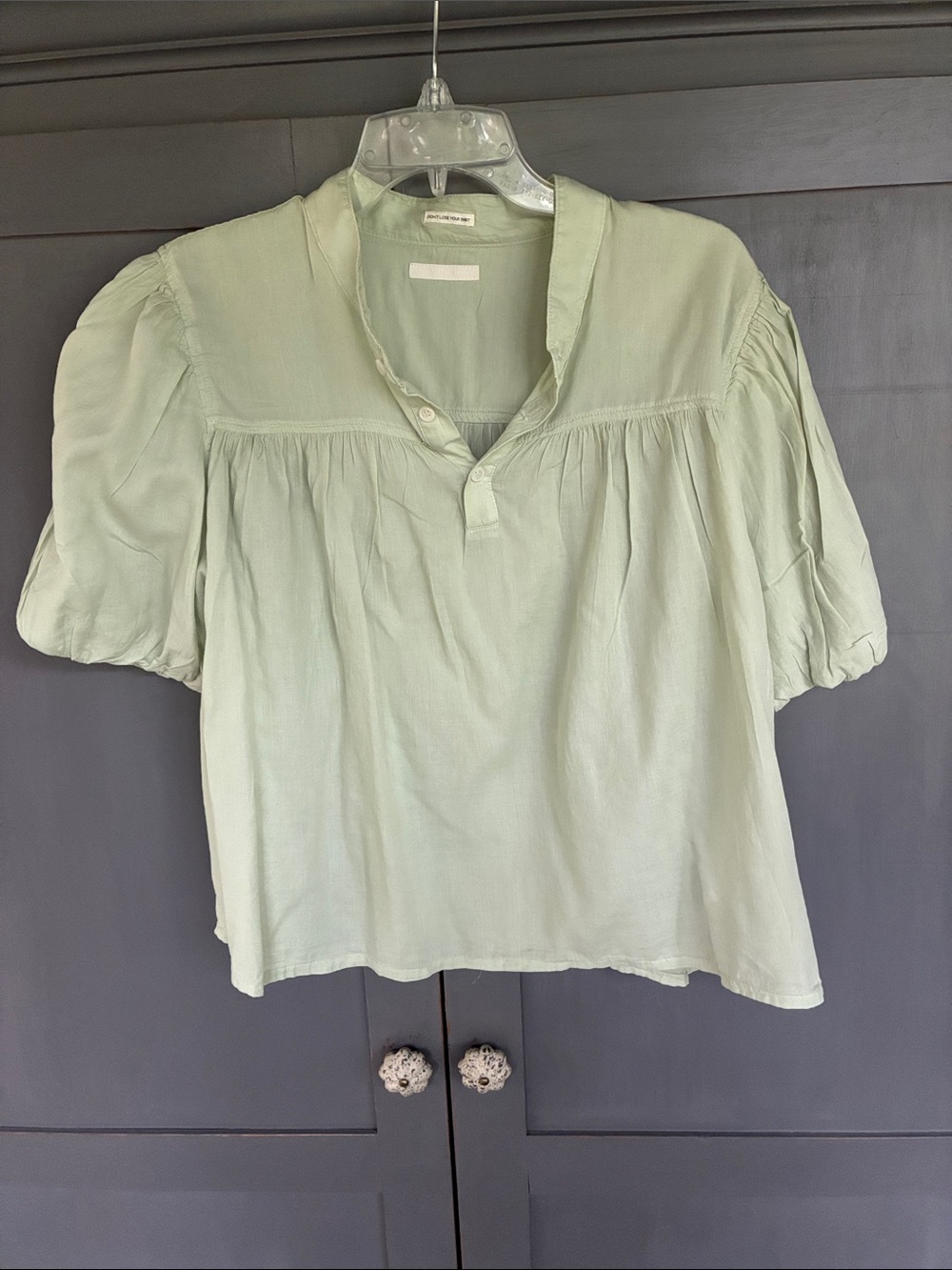MOTHER Light Sage Green Puff Sleeve Blouse